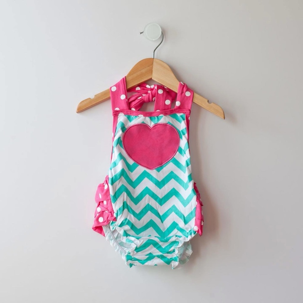 Pink and Teal Chevron Baby Romper